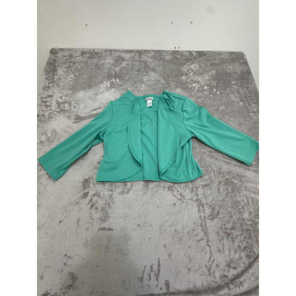 Vicki Wayne Blouse Top Open Women's Size Large Green Long Sleeve Polyester Blend